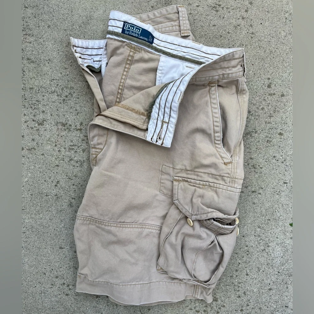 Men's‎ Vintage Polo Ralph Lauren Shorts Beige Cargo 38 Preppy Casual Beach TIKI